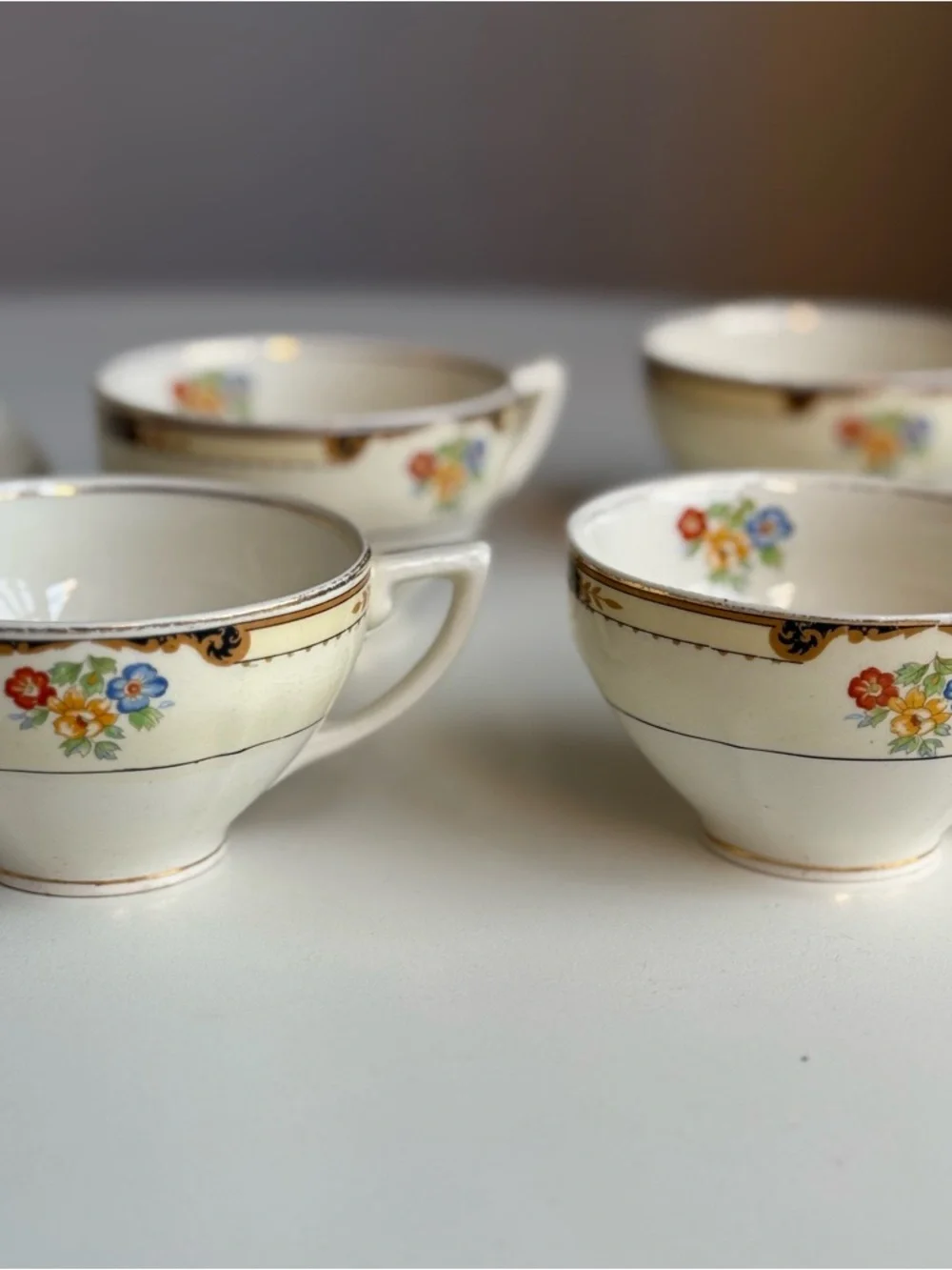 Set 8 Grindley England Vintage Teacup Gold Floral Porcelain